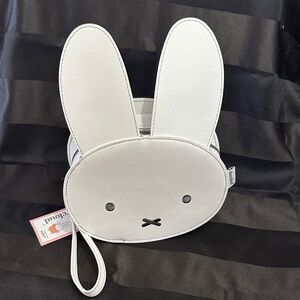 Miffy Faux Leather Bunny Face Cosmetic Bag NWT White Makeup Pouch Wristlet 11x8